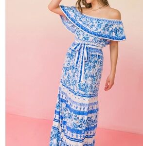 Flying tomato IN THE ARTIST'S GARDEN WOVEN MAXI dress size large Blue